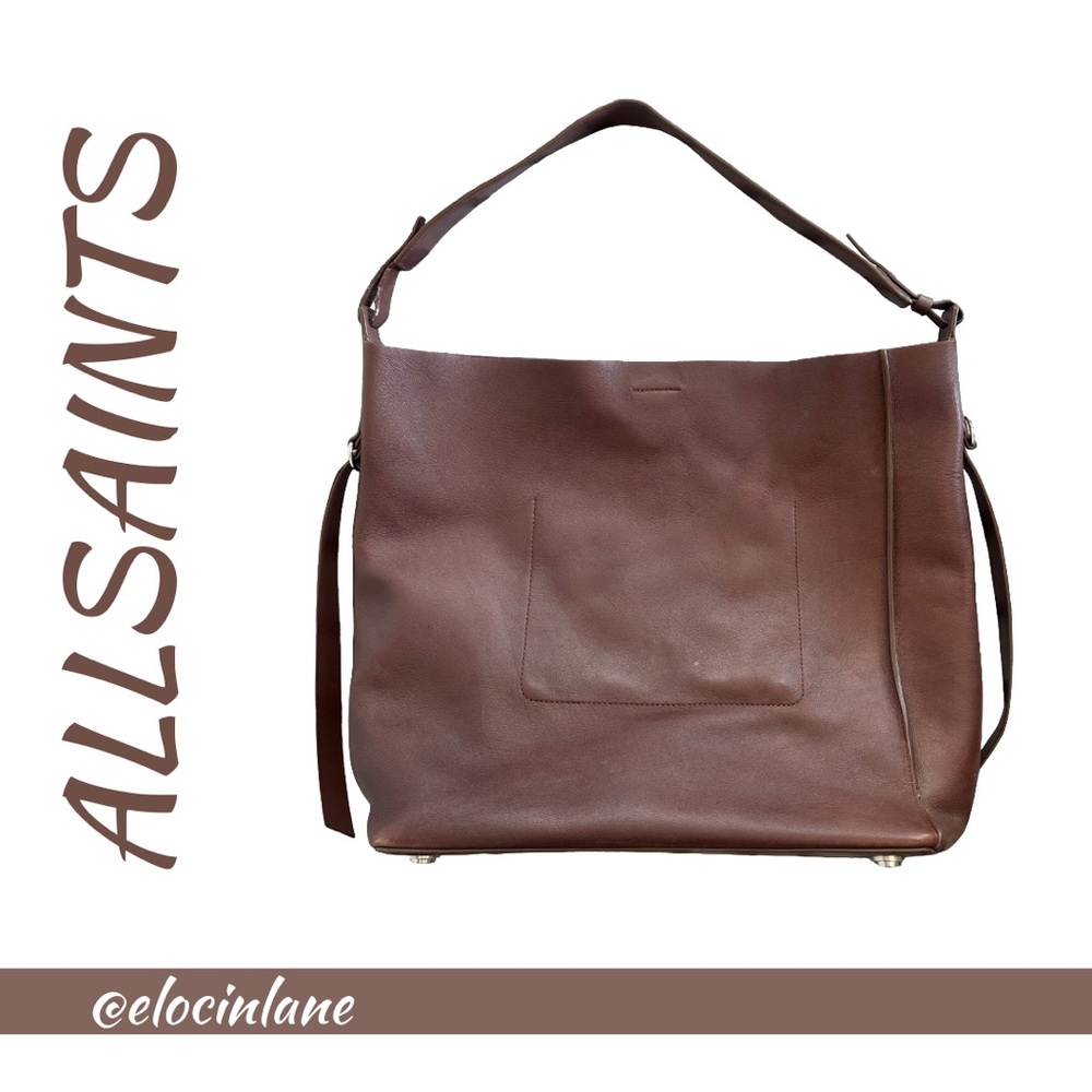 All Saints Dark Brown Leather Tote